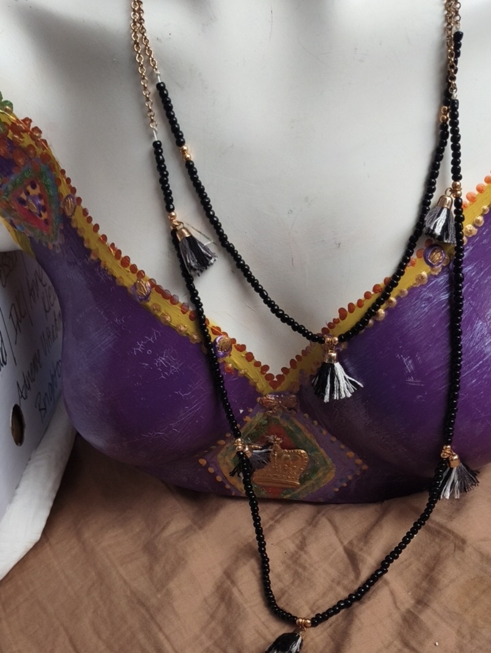 NWOT Inc Black Beaded Tassel Necklace -